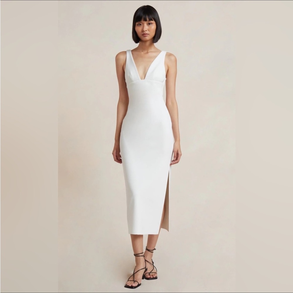 BEC & BRIDGE Ivory Iris V-Neck Stretchy Midi Dress Size 8
